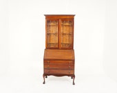 Ant. Walnut Bureau Bookcase, Drop Front Desk with Bookcase Top, Scotland 1920, H747