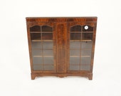 Vintage Inlaid Burr Walnut Two Door Display Cabinet, Bookcase, Scotland 1930, H869