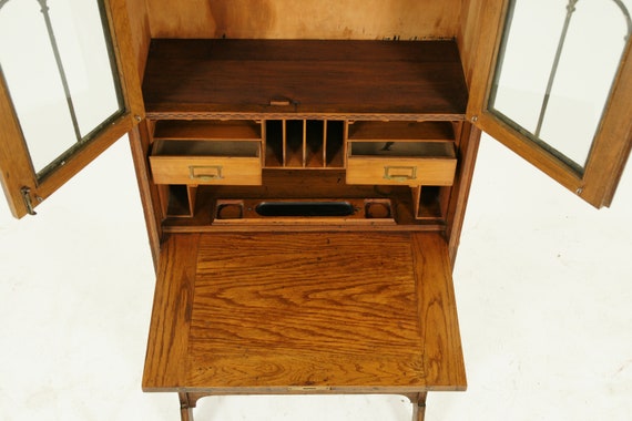 Antique Drop Front Desk Arts And Crafts Desk Oak Inlaid Etsy