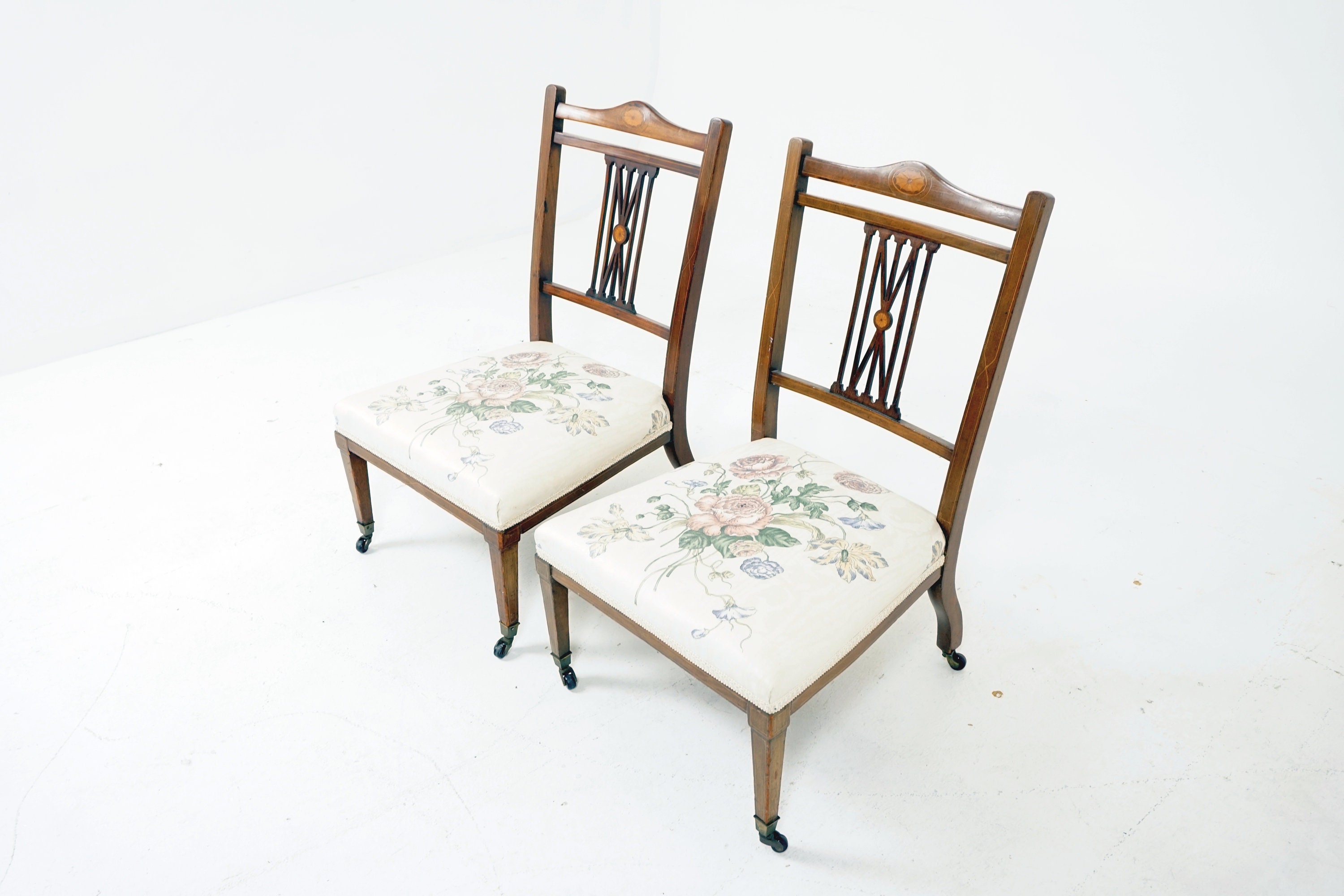 Pair of Antique Nursing Chairs Edwardian Inlaid Mahogany