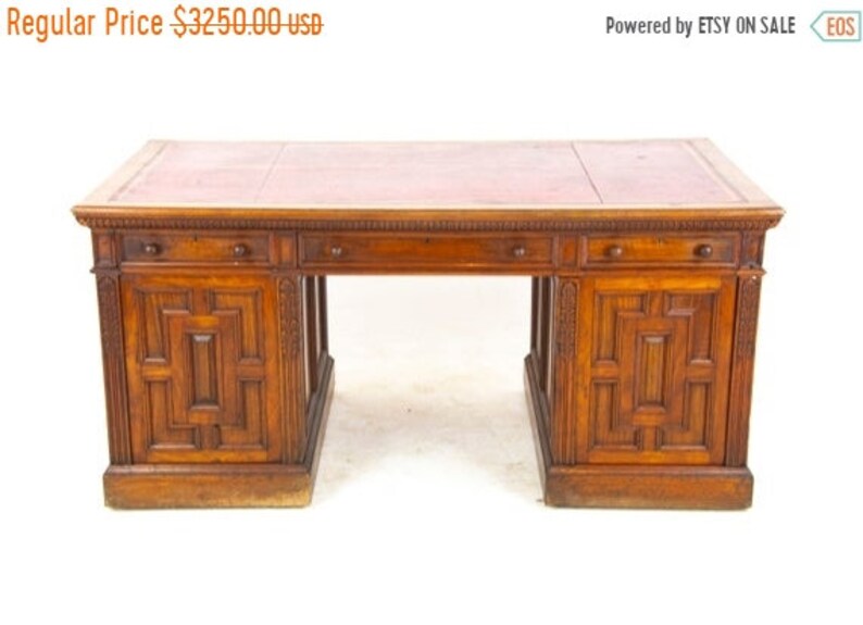 Summer Sale Antique Victorian Desk Large Walnut Leather Top Etsy