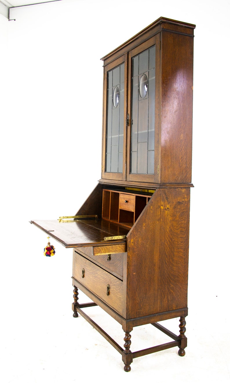 Summer Antique Oak Desk Secretary With Bookcase Top Bureau Scotland 1920 Furniture B1450