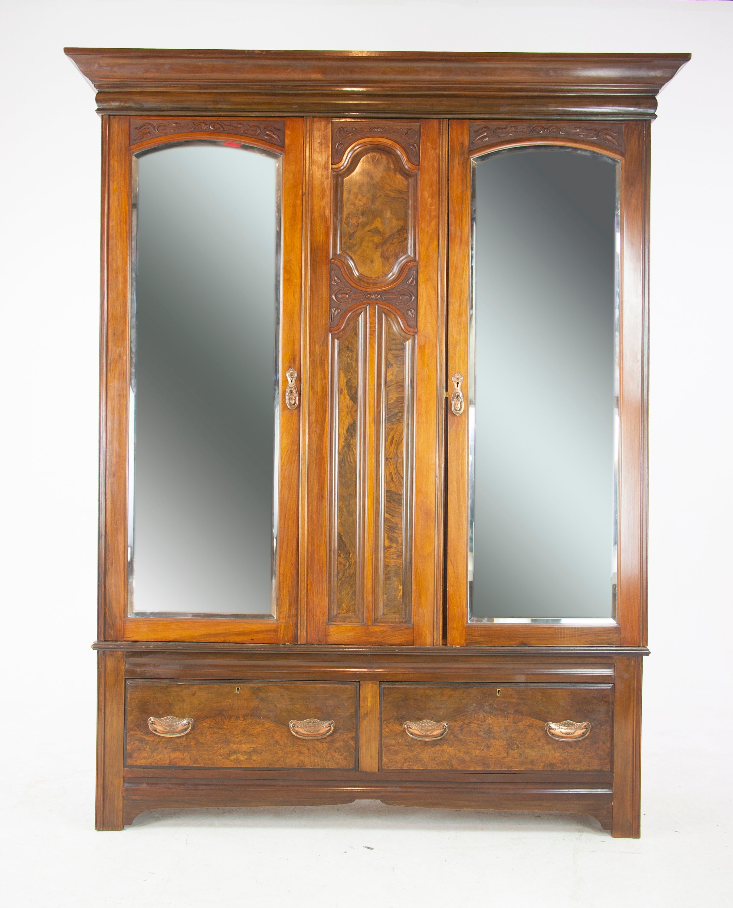 Antique Walnut Armoire Three Door Armoire Vintage Wardrobe Scotland 1895 Antique Furniture B1184