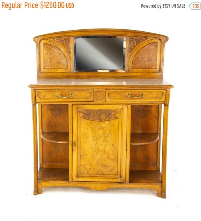 Summer Sale Antique French Sideboard Art Nouveau Marble Top Walnut Sideboard Server Antique Furniture France 1900 B1510