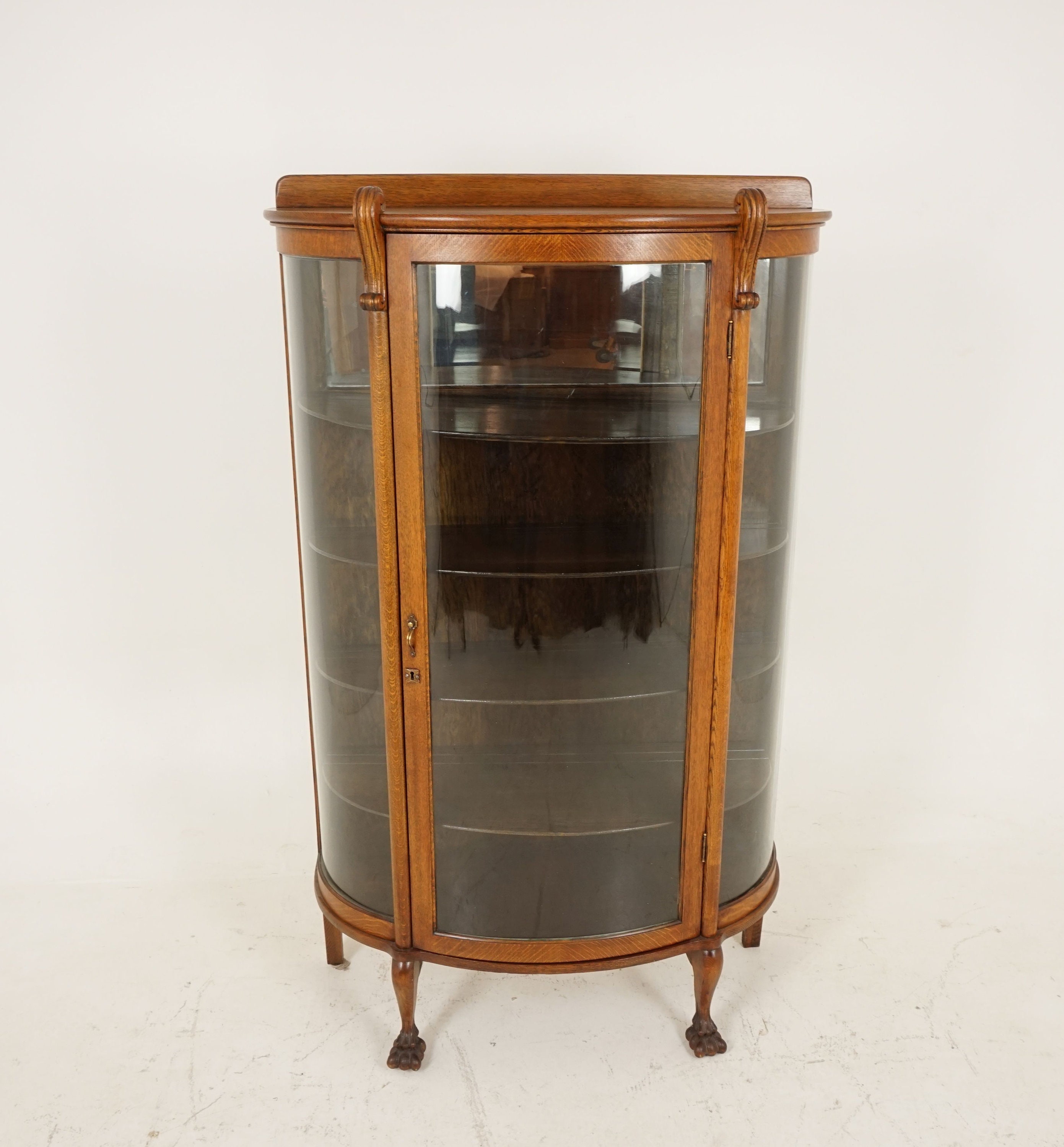 Antique Tiger Oak Cabinet Bow Front China Cabinet Display
