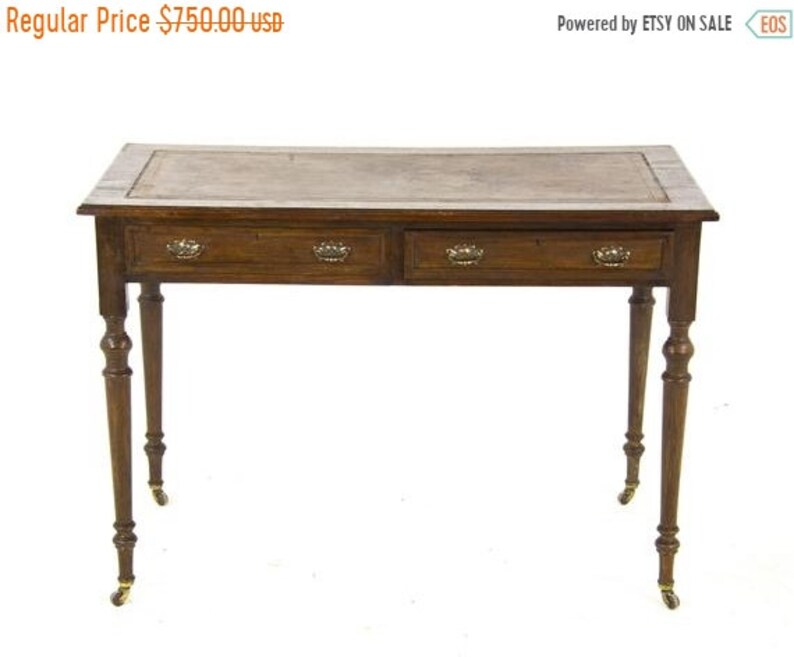 Back To School Sale Antique Oak Desk Scottish Leather Top Etsy