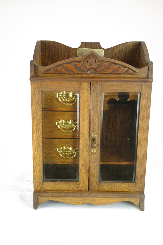 Antique Smokers Cabinet Antique Specimen Cabinet Oak Etsy