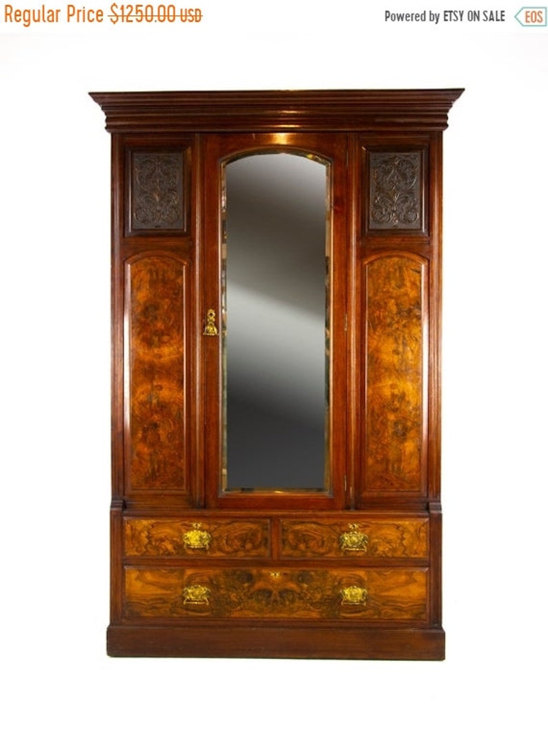 Summer Sale Antique Walnut Dresser Victorian Carved Burr Walnut Wardrobe With Mirror Door Antique Armoire Antique Furniture Scotland 188