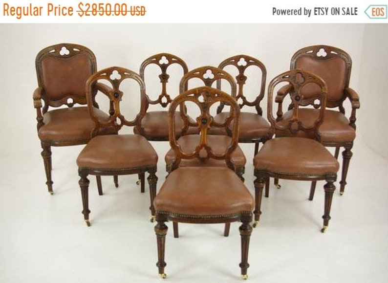 Summer Sale 8 Dining Room Chairs 6 2 Antique Chairs Victorian Gothic Revival Chairs Scotland 1880 B1449 Summer Sale 8 Dining Room Chairs 6 2 Antique Chairs Victorian Gothic Revival Chairs Scotland 1880 B1449