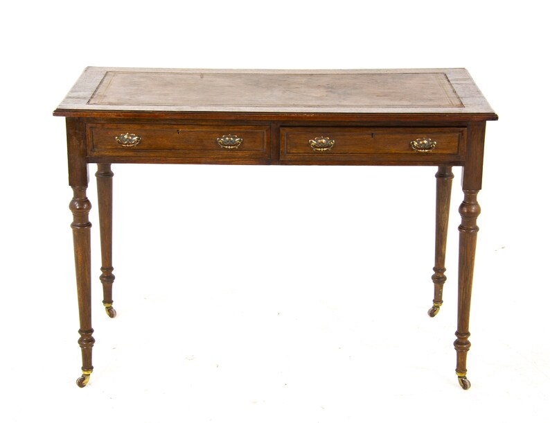 Antique Oak Desk Scottish Leather Top Writing Table Antique Oak Desk Scottish Leather Top