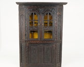 Large Georgian Carved Gothic Oak Corner Cabinet Cupboard, Scotland 1780, B2148