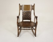 Antique Arts & Crafts Carved Tiger Oak Rocking Chair, America 1900, H362