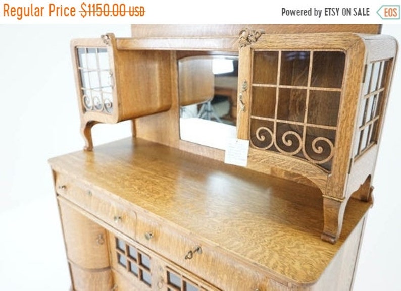 Back To School Sale Antique Oak Sideboard Vintage Credenza Etsy