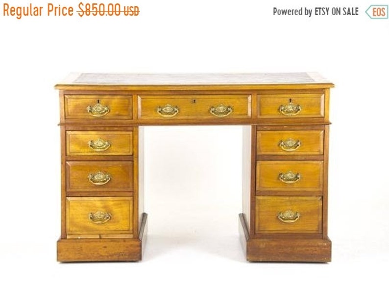 Fall Sale Antique Desk Pedestal Desk Leather Top Desk Etsy