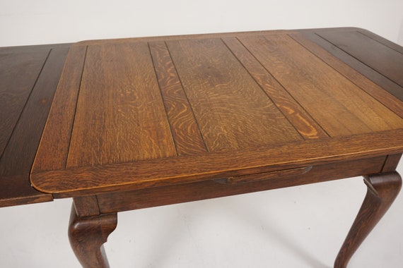 Vintage Tiger Oak Draw Leaf Pull Out Table Queen Anne Ireland Vintage Tiger Oak Draw Leaf Pull Out, Antique Wood Table With Pull Out Leaves