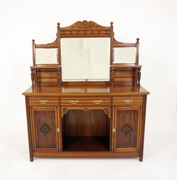 Antique Victorian Walnut Mirror Back Sideboard Buffet Scotland