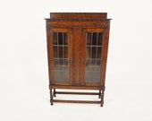 Antique Leaded Glass Barley Twist Oak Bookcase, Display Cabinet, Scotland 1910, H811