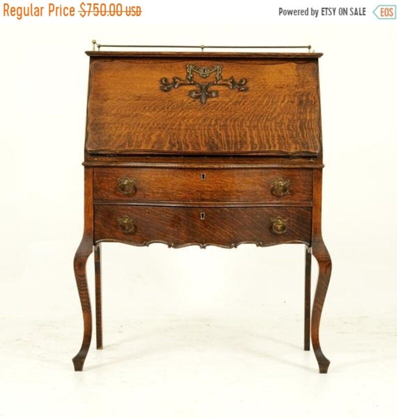 Back To School Antique Drop Front Desk Slant Tiger Oak Scotland 1920 Furniture B1576