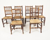 6 Antique Victorian Rush Seated Country Chairs, Lancashire England 1890, B2881