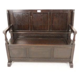 Antique Oak Bench, Hall Seat, Monks Bench, Settle, Antique Furniture, Scotland 1900, H988