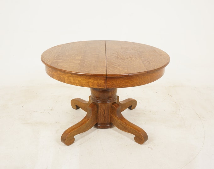 Antique Tiger Oak Round Table Pedestal Base, 2 Leaves, America 1910, B2873 Etsy