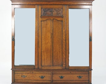 Aesthetic Movement Tiger Oak Armoire, Maple + Co. London, England 1900, H539