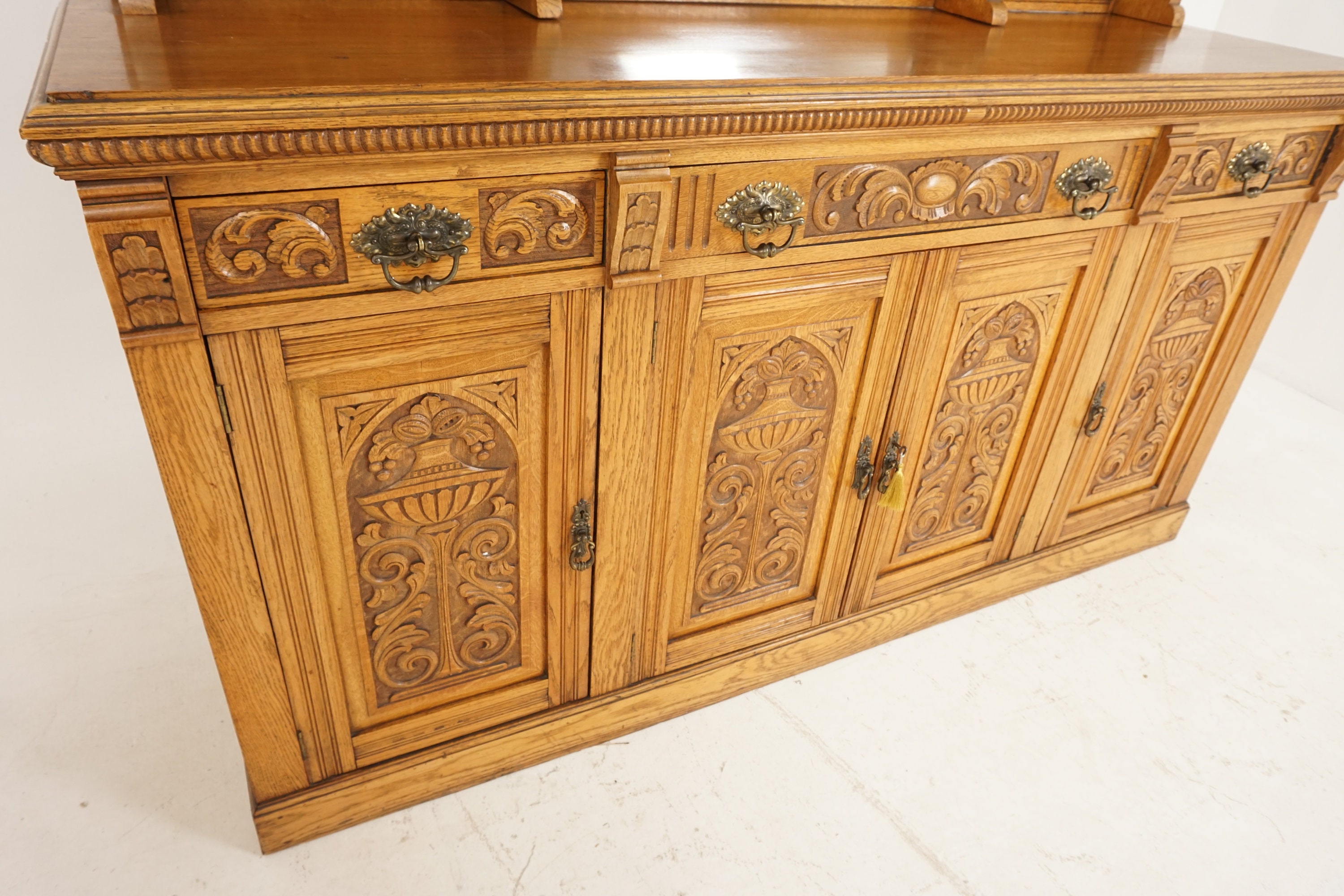 Antique Victorian Sideboard Carved Oak Mirror Back Buffet Etsy