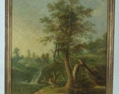 Antique Landscape Painting, Oil on Canvas, Unsigned, France 1820, B436