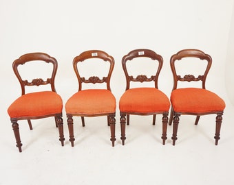 Antique Walnut Chairs, Set of 4 Victorian Balloon Back Dining Chairs, Antique Furniture, Scotland 1880, H952