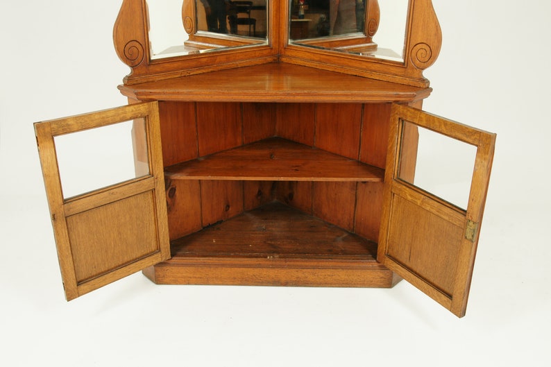 Antique Oak Corner Mirror Back Display Etsy