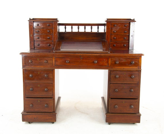 Antique Walnut Desk Victorian Dickens Double Pedestal Desk Etsy