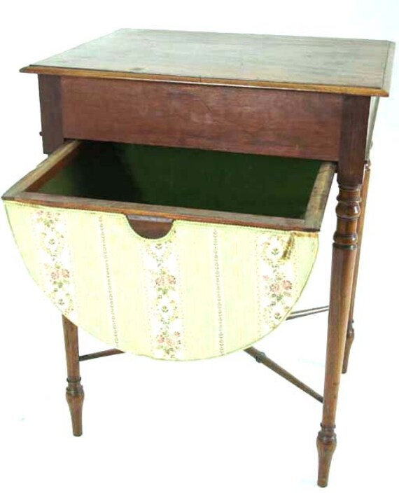 Antique Sewing Table Slide Out Yarn Basket Walnut Etsy