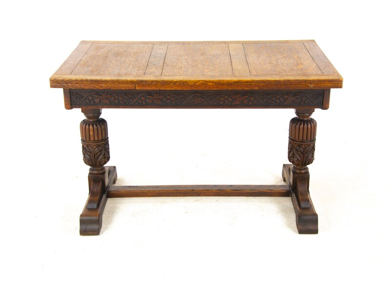 Antique Oak Table Carved Tiger Refectory Draw Leaf Image 0