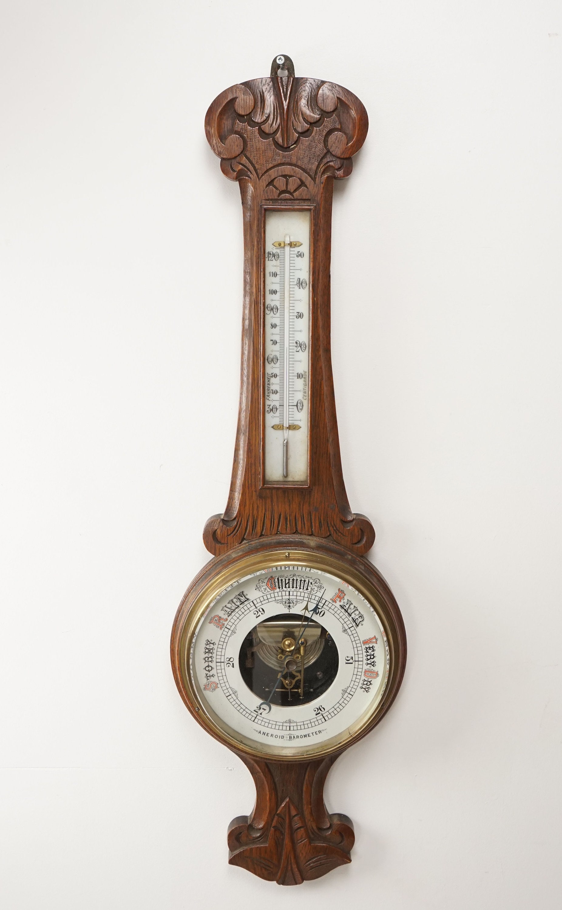 Antique Oak Barometer Carved Oak Aneroid Barometer Scotland 1910