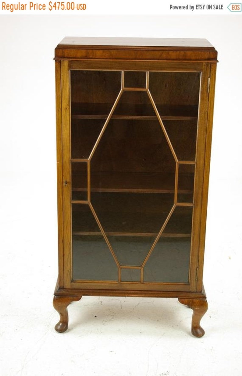 Scotland 1930 Antique Furniture Summer Sale Petite Single Door Cabinet Antique China Cabinet B1331 Walnut Curio Cabinet