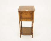 Antique Tiger Oak Lift Up Sewing Box, Lamp Table, Planter, Scotland 1920, H793
