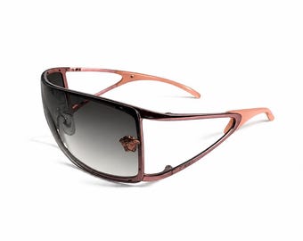 Gafas de sol vintage Versace MOD 2048 Medusa Shield, color rosa, estilo Y2K, sin montura, fabricadas en Italia.