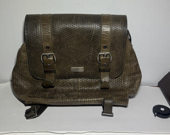 Mochila convertible de piel Vélez Colombian / Verde oliva con relieve de tejido de cesta / Para amantes del cuero / Desde 1986