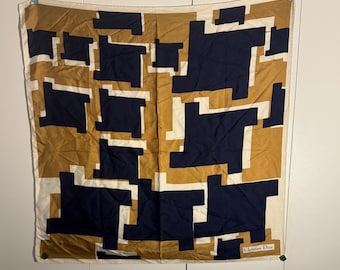 Bufanda vintage Christian Dior — Diseño geométrico abstracto llamativo — Azul marino, dorado y marfil — Con etiqueta