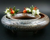 thrown handmade Ikebana Vase, wood and sodafired, Table Centerpiece, Ceramic Pansy Ring, pottery flower ring, Pottery Birthday Gift