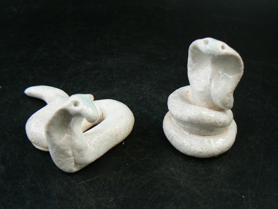 Ceramic Cobra Snake Figurine, Wood and Soda Fired, Porcelain Miniature ...