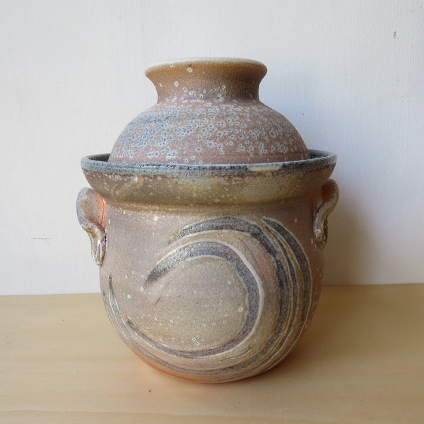 Ceramic Water Sealed Fermentation Crock, 8 cups\ 2 quarts, Jar Lid and Weights Wood and Soda fired
