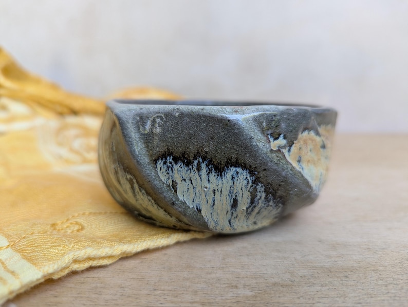 Ceramic Matcha Chawan Tea Bowl, Faceted Wood and Soda Fired Pottery - Etsy