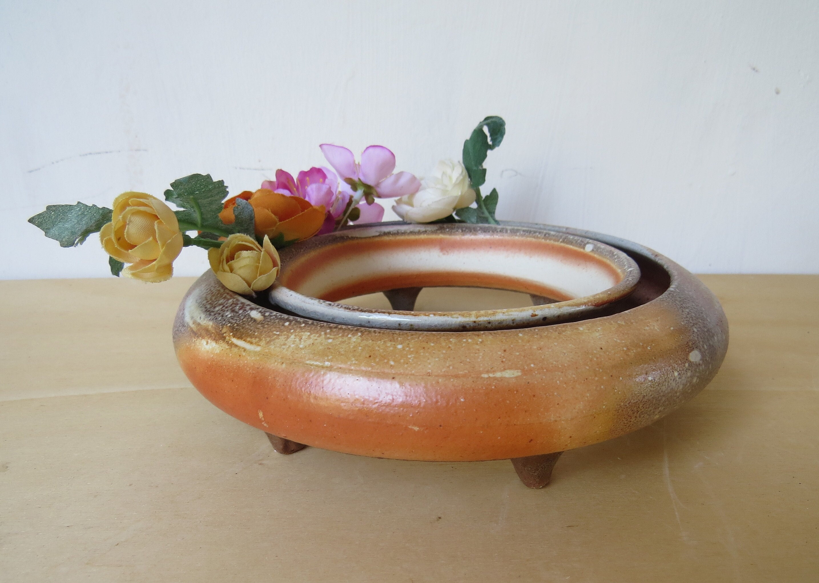 Ceramic Pansy Ring 7.5 Inch Across Table Centerpiece Wood and Soda Fired Etsy
