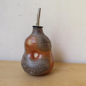 Ceramic Olive oil dispenser, wood and soda fired pottery, rustic kitchen housewarming gift