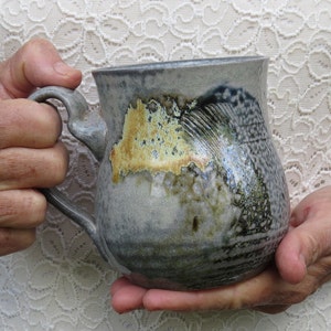 Handmade Ceramic Mug, 15 oz  wood and soda fired Pottery