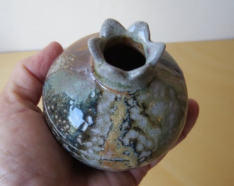 Art Ceramic Pomegranate Havdalah Spice Box, Wood and Soda fired pottery Besamim Holder