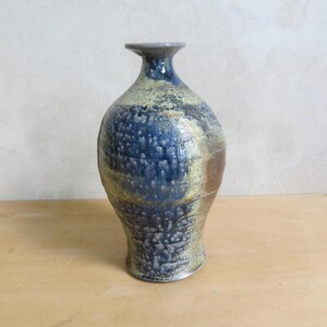 10 inch keramische fles/kan/vaas, handgemaakt hout en soda gestookt, blauw/groen/bruin