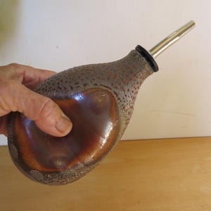 Ceramic Olive oil/vinegar dispenser, wood and soda fired, rustic kitchen housewarming gift