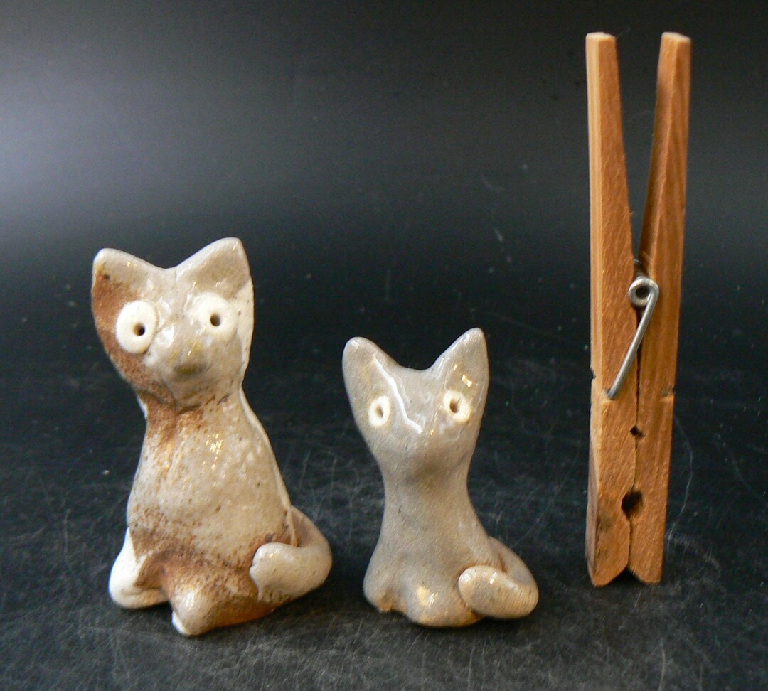 Cat Figurine, Miniature Ceramic Doll Accessories, Wood and Soda Fired ...